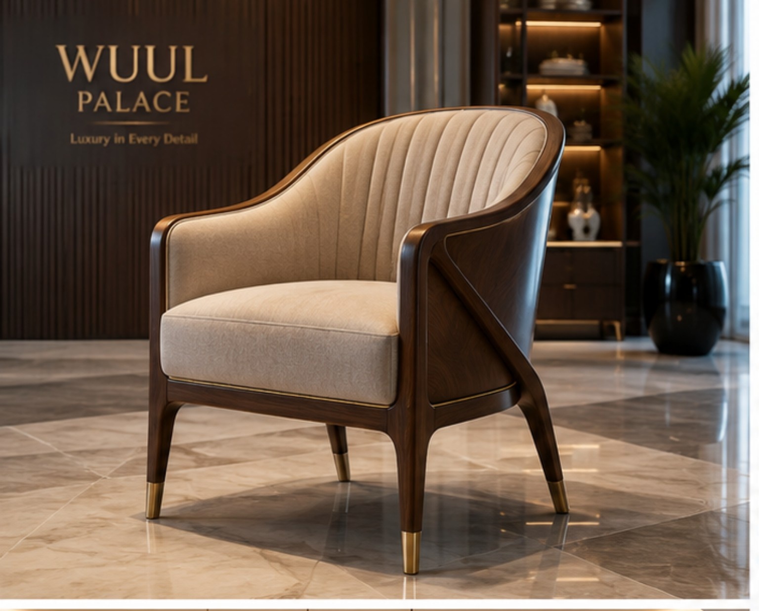 WUUL PALACE Luxury Wood-Trimmed Accent Chair
